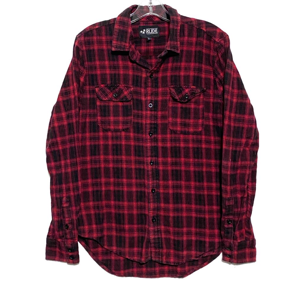 XXX Rude Flannel Plaid Button Shirt Mens S Skater Grunge Lumberjack Y2K 2016
